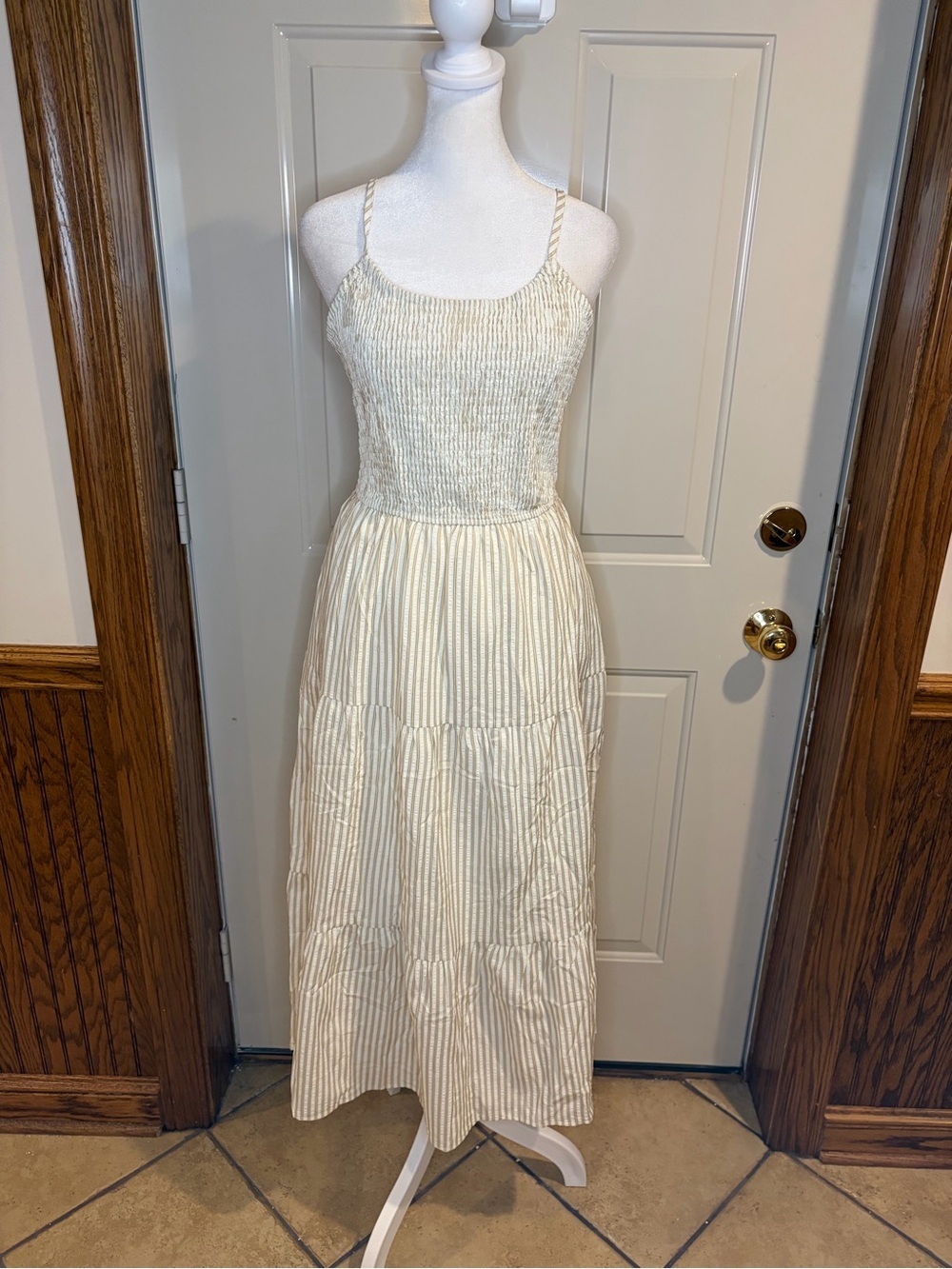 Fashionme Boho Smocked Tie-Back Maxi Dress w/ Pockets Size M